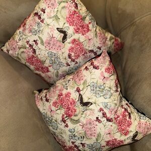 Flip Flop Floral, with Butterflies and Dog Lovers Throw Pillows